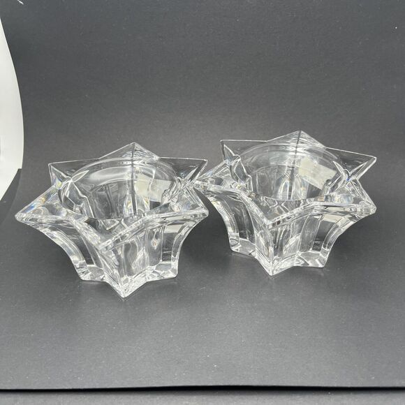 2 Vtg Villeroy & Boch Germany Lg Glass Star Votive Candle Holders Lucca 4.75" - Picture 15 of 16